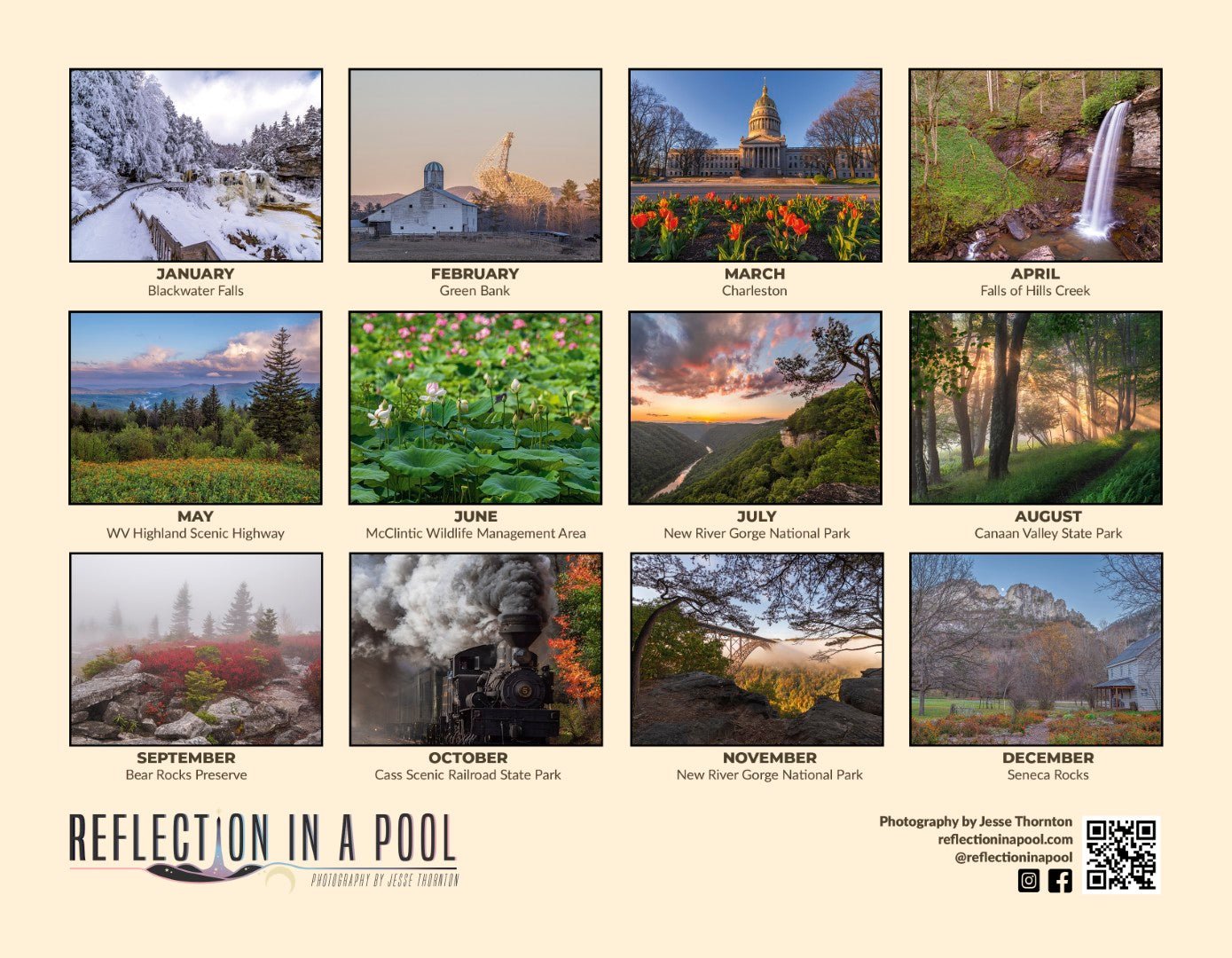 West Virginia Scenics 2026 Wall Calendar 11x8.5 - WV Photography - Reflection in a Pool