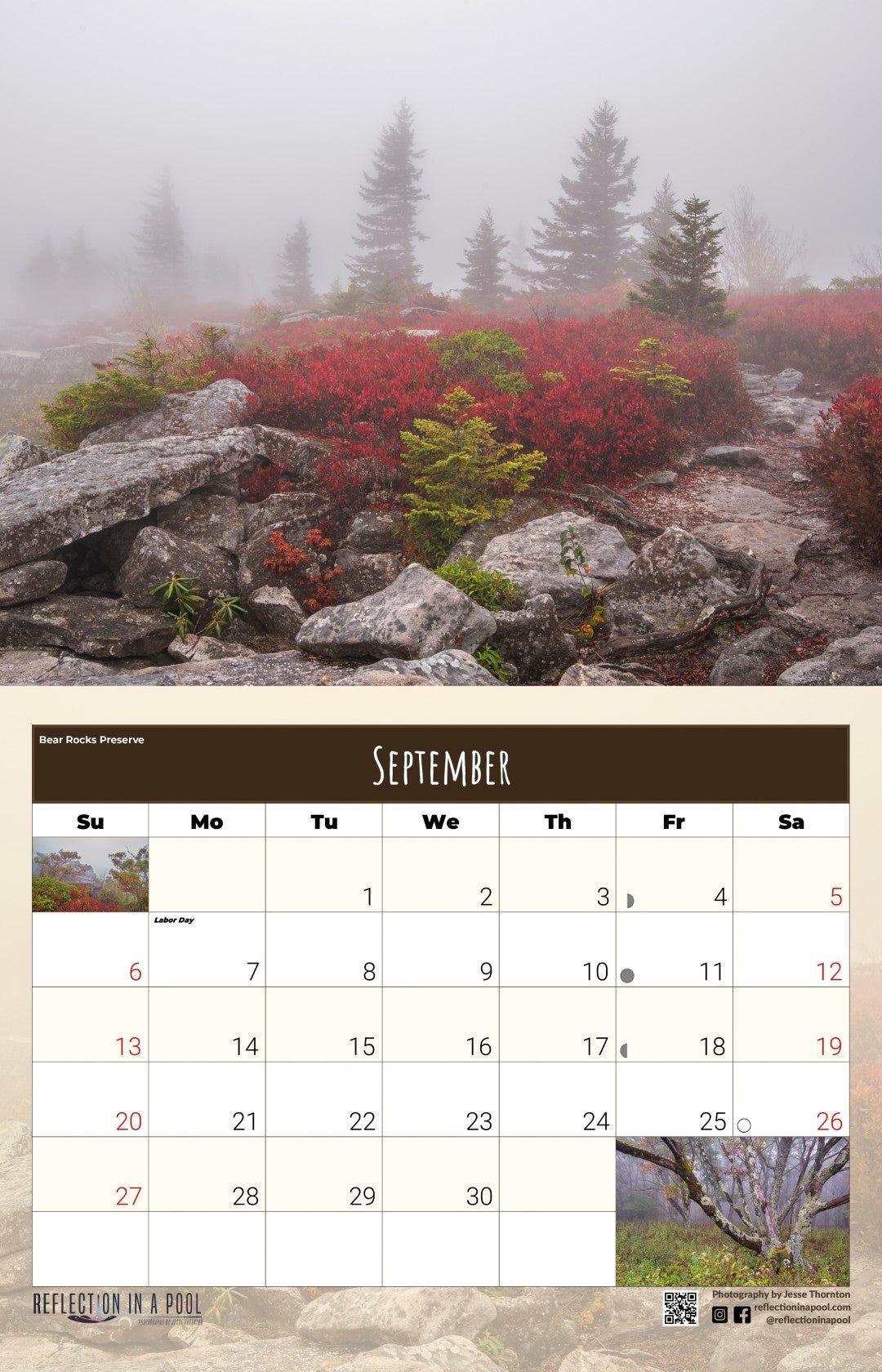 West Virginia Scenics 2026 Wall Calendar 11x8.5 - WV Photography - Reflection in a Pool