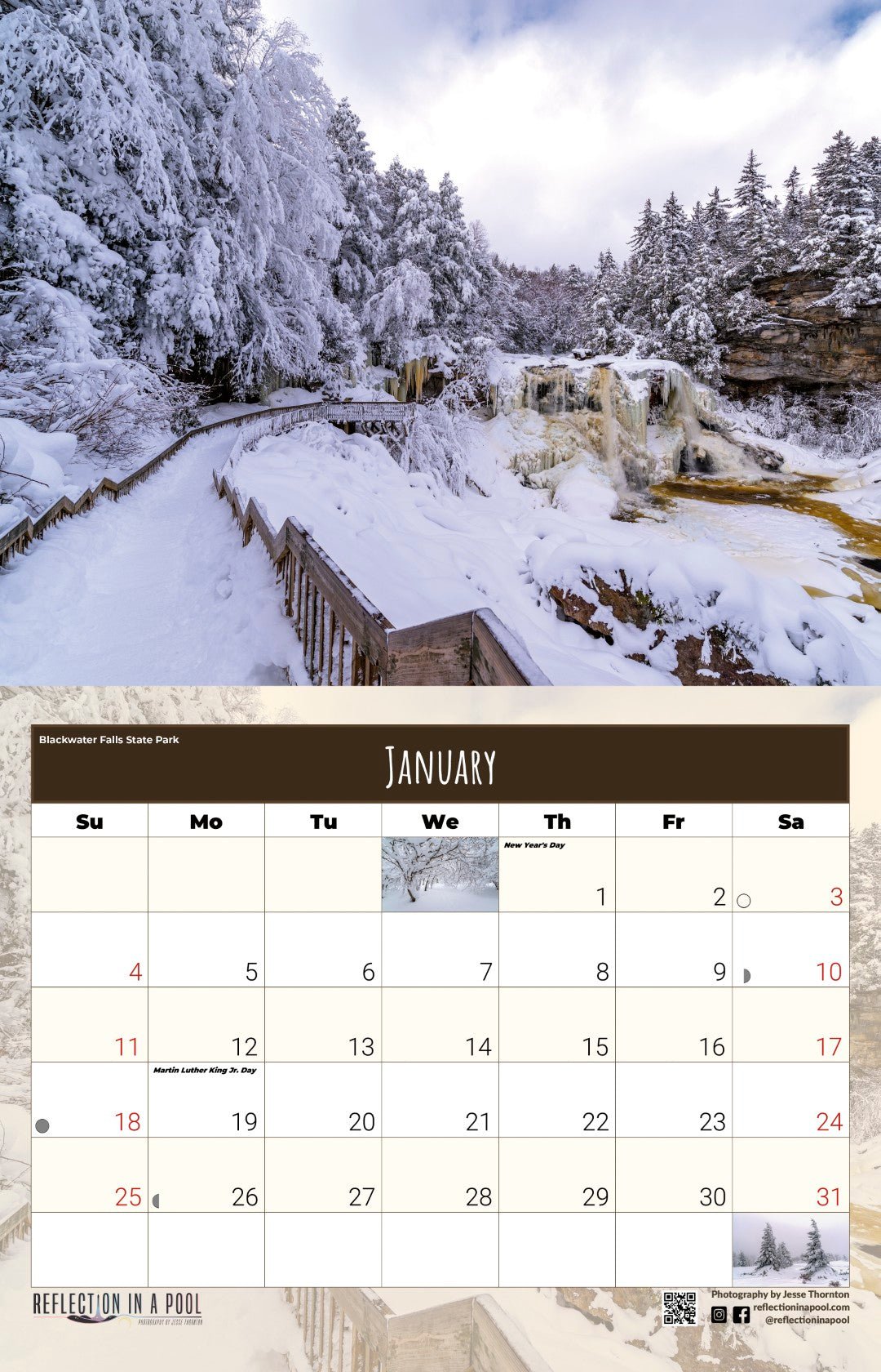West Virginia Scenics 2026 Wall Calendar 11x8.5 - WV Photography - Reflection in a Pool