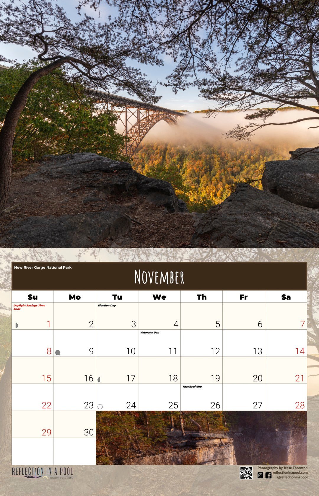 West Virginia Scenics 2026 Wall Calendar 11x8.5 - WV Photography - Reflection in a Pool