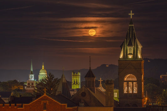 Charleston Steeples Moonrise 2 - Reflection in a Pool