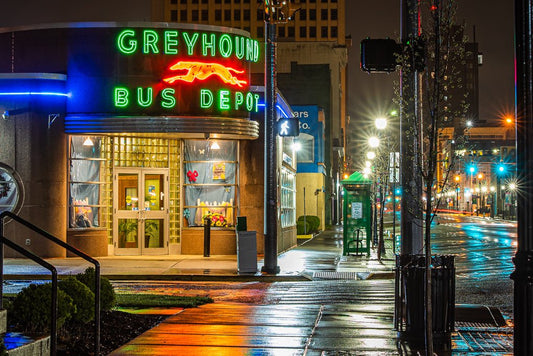 Huntington Greyhound Bus Depot - Reflection in a Pool