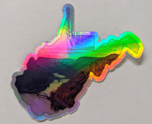 West Virginia Mountains Holographic Sticker - Hawks Nest - New River - Reflection in a Pool