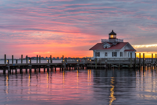 Marshes Roanoke Lighthouse at Dawn in the Outer Banks, North Carolina