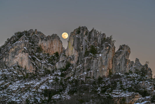 Rocks, Snow and Moon - Reflection in a Pool