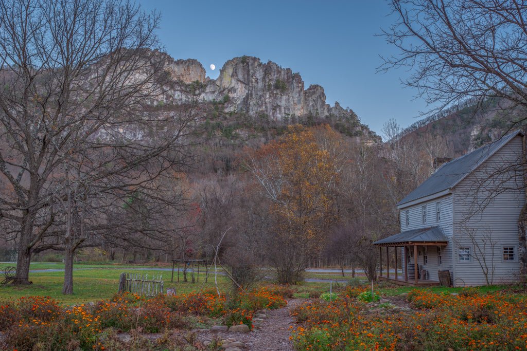 Seneca Rocks - Sites Homestead Moonrise - Reflection in a Pool