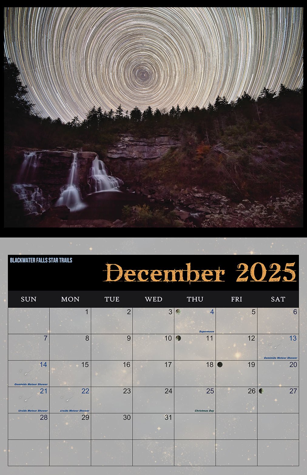 West Virginia Night Skies 2025 Wall Calendar 11x8.5 - WV Photography - Reflection in a Pool