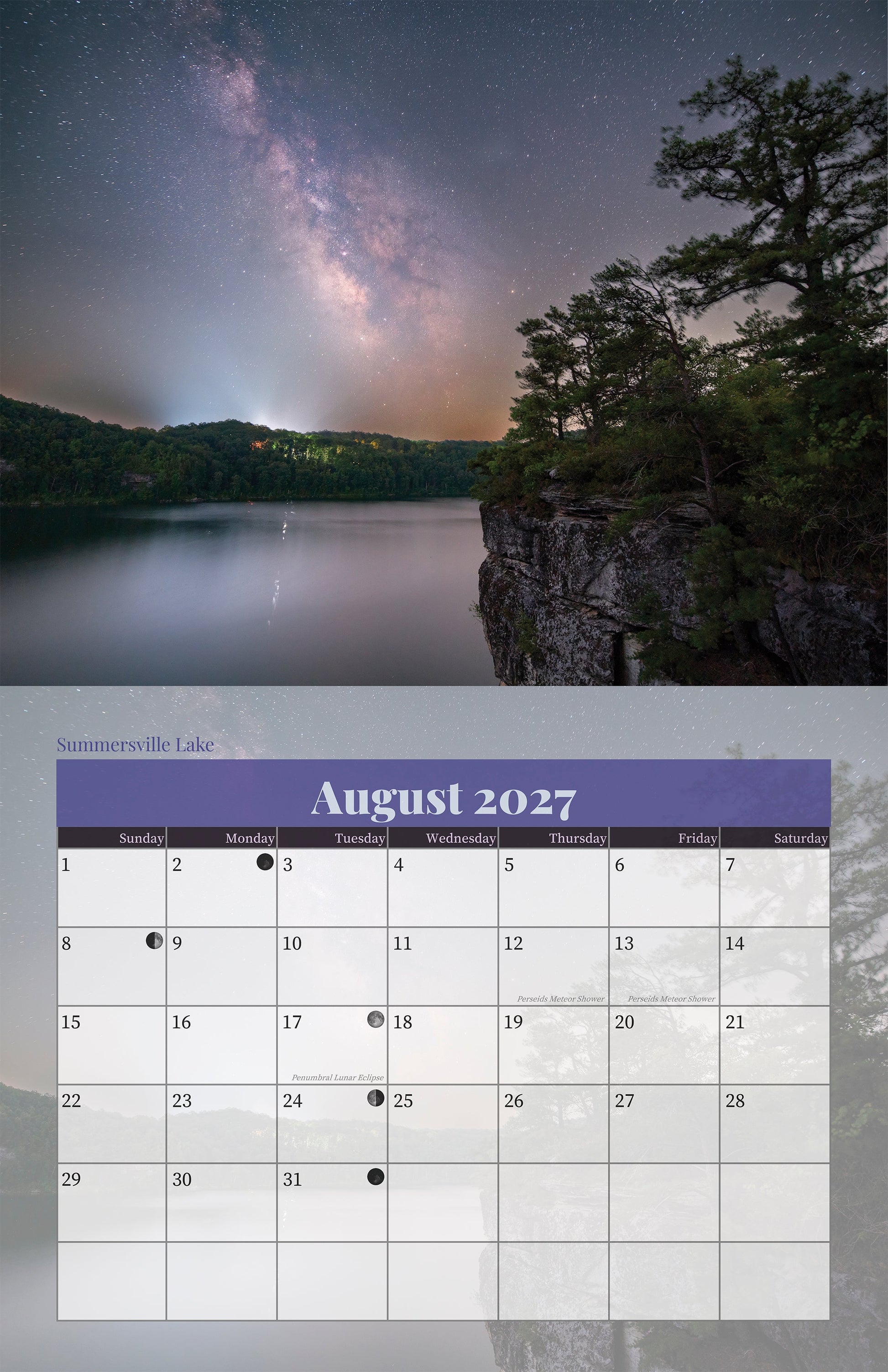 West Virginia Night Skies 2027 Wall Calendar 11x8.5 - WV Photography - Reflection in a Pool