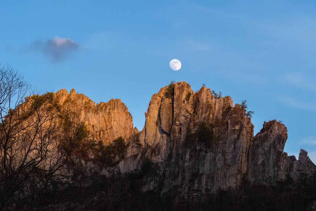 Seneca Rocks Sunlit Moonrise - Seneca Rocks, West Virginia – Reflection ...