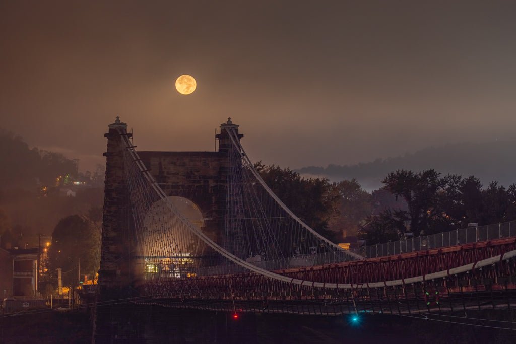 Suspension Bridge Full Moon - Reflection in a Pool