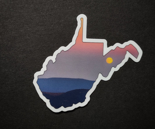 West Virginia Moonrise over the Mountains - Vinyl Sticker - Moon - Reflection in a Pool