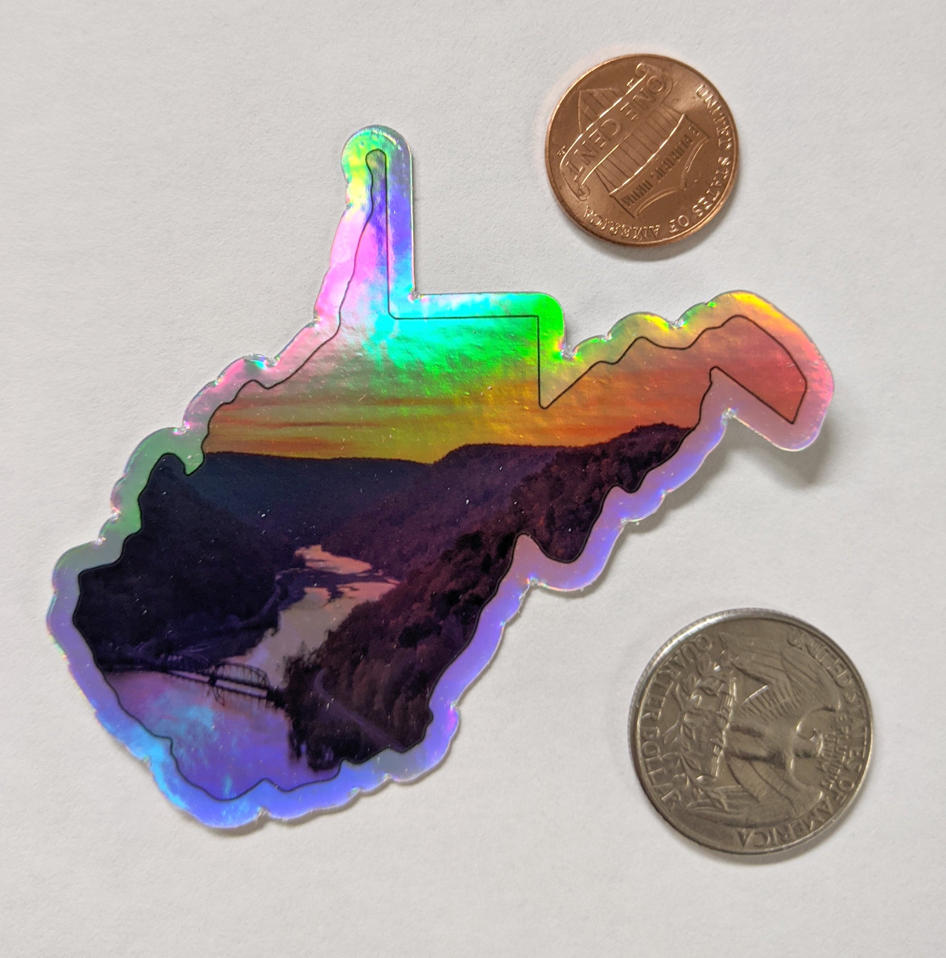 West Virginia Mountains Holographic Sticker - Hawks Nest - New River - Reflection in a Pool