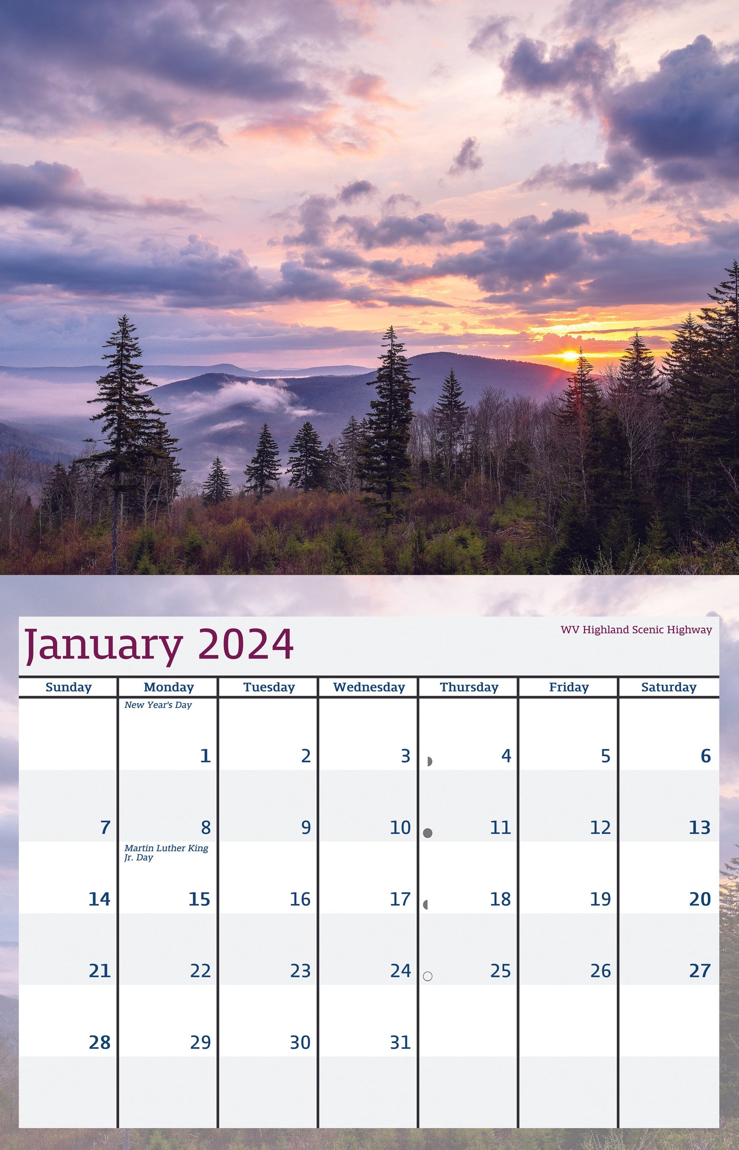 West Virginia Scenics 2024 Wall Calendar 11x8.5 - WV Photography - Reflection in a Pool
