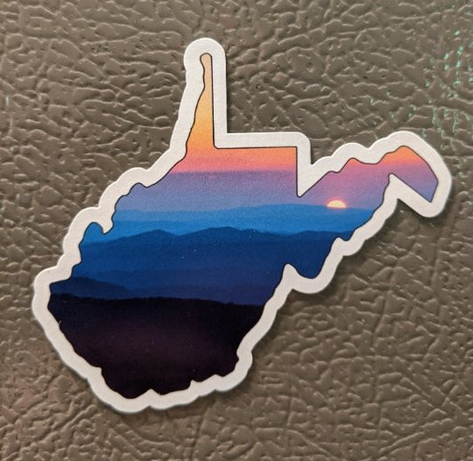 West Virginia State Outline Mountains Sunset MAGNET - Reflection in a Pool